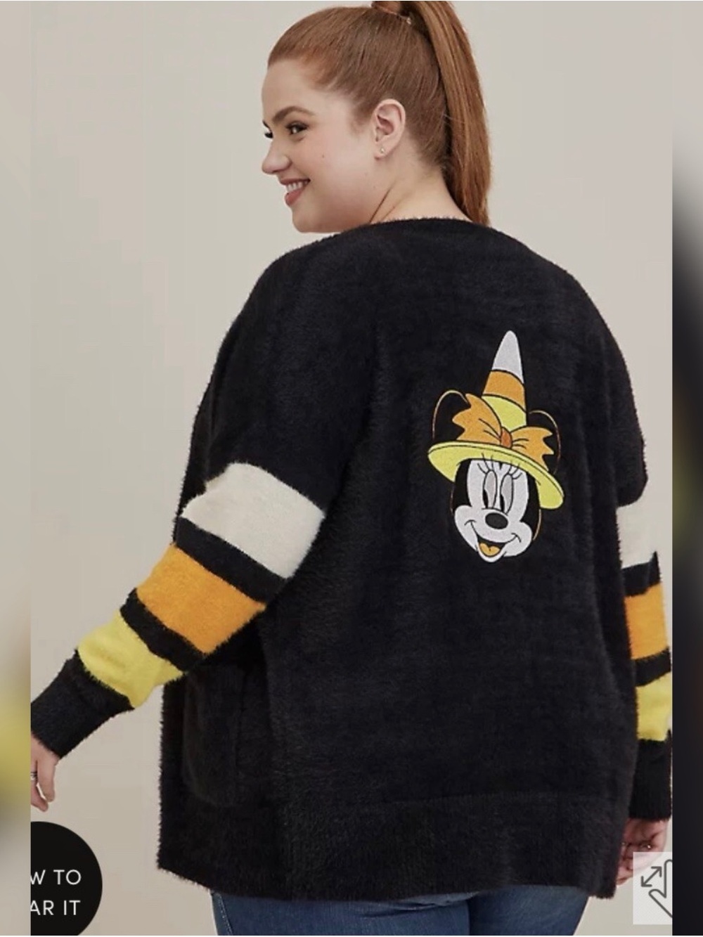 Torrid Disney Halloween Cardigan Sweater Minnie Mouse Witch Candy Corn